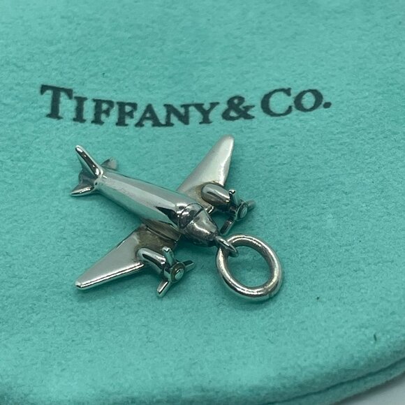 Tiffany & Co. Sterling Silver Airplane Pendant Charm Aircraft Plane w/ Pouch - Picture 2 of 12